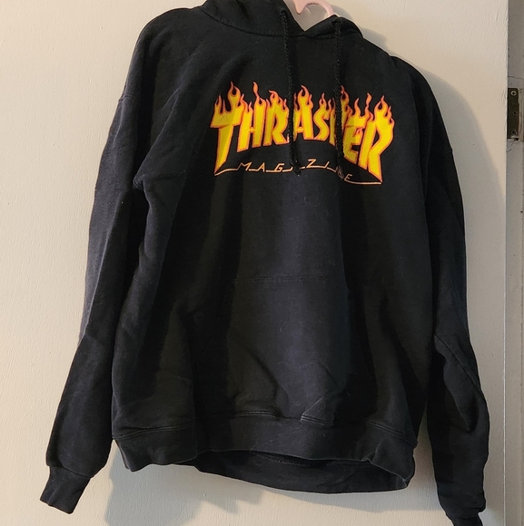 Thrasher Black Hoodie with Flame Logo - Picture 1 of 1